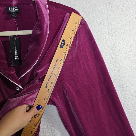 INC NWT XL Pink Velvet w White trim Shawl W belt Top Buttondown Relaxing Lounge - Picture 8 of 14